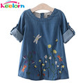 Keelorn Girls Denim Dress Children Clothing Casual Style Girls Clothes Butterfly Embroidery Dress Kids Clothes 2017