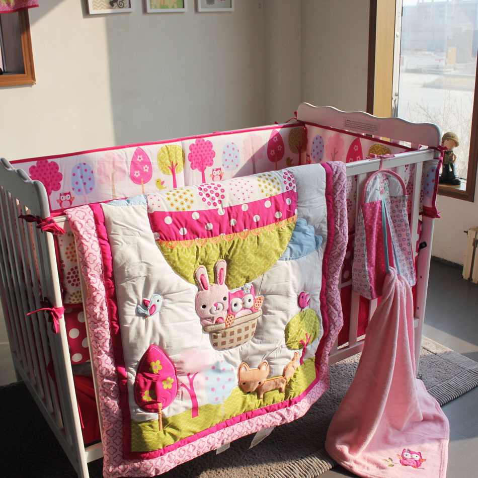 Fire Balloon Pink Birdie Rabbit Owl Baby Girl Crib Bedding ...