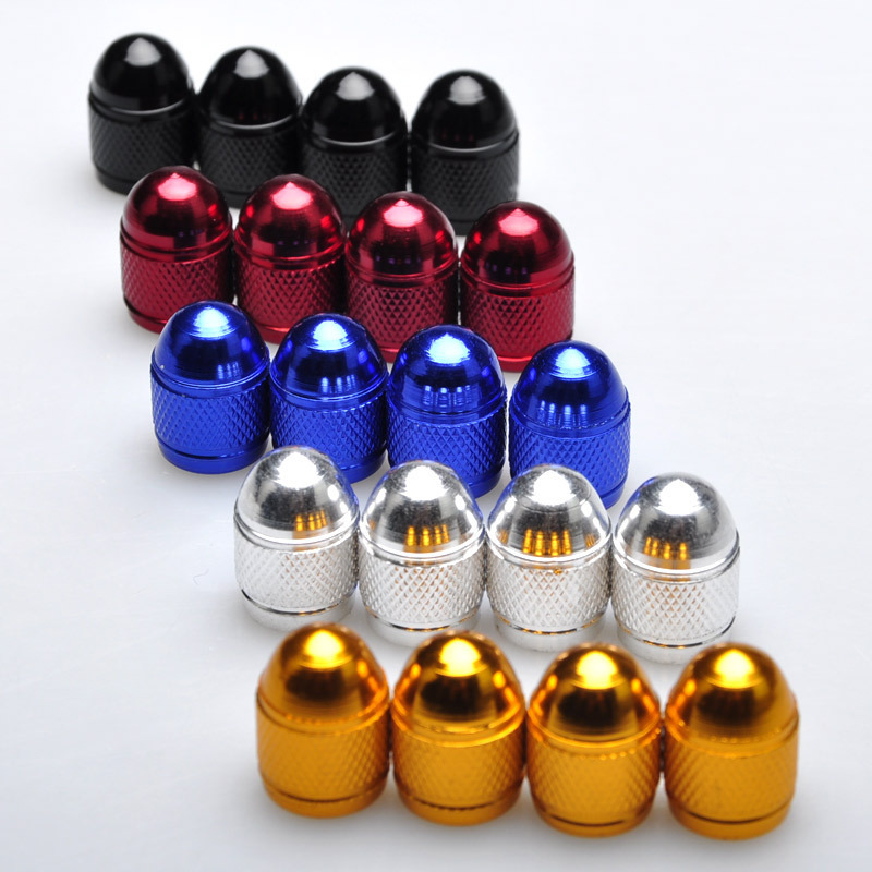 4Pcs/Lot Universal Aluminum Car Tyre Air Valve Caps, Bicycle Tire Valve Cap, Car Wheel Styling Round Black Blue Silver Gold Red