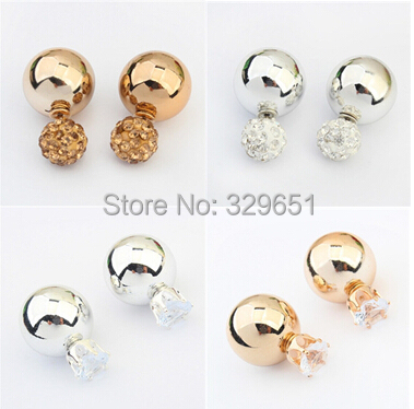 Image of European Brand Jewelry New Fashion Gold Silver Plated Two Side Double Ball Pearls Stud Earrings For Women