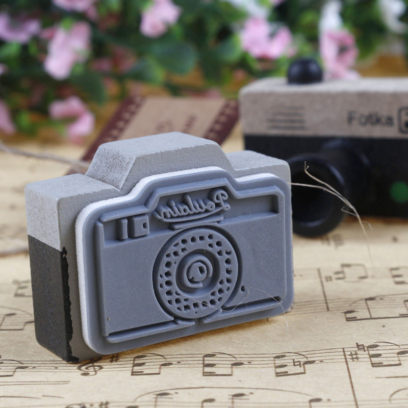 Image of Azerin Lovely 2 Model Korea Wooden retro Camera Rubber Stamp Seal Gray & Brown DIY Free Shipping