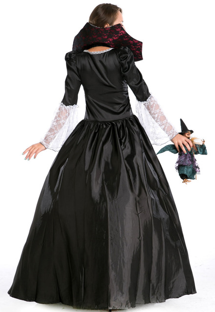 Adult Women Splendid Vampire Dress Halloween Costume Gothic Witch Floor Length Ball Gown Women Costumes +Petticoat Skirt E8840