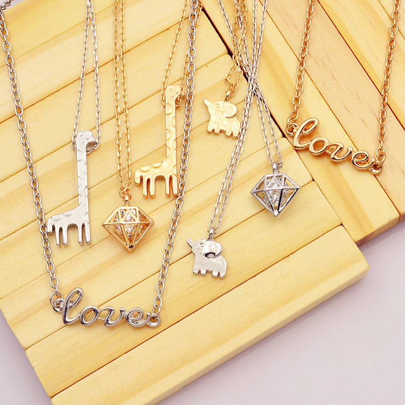 Image of New fashion jewelry Elephant giraffe love pendant necklace gift for women girl N1738