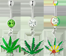 Sexy Rhinestone Ball Green Leaf Medical Stainless Steel Piercing Belly Button Rings Body Piercing Navel Jewelry