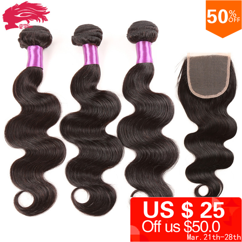 Image of 8A Grade Peruvian Virgin Hair with Closure 3 Hair Bundles with Lace Closures 4 Pcs Peruvian Virgin Hair Body Wave with Closure