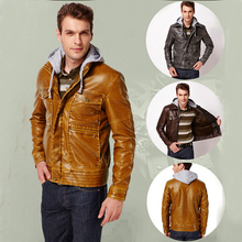 L~XXXL Plus size New autumn winter Fashion personalized men’s PU Leather zipper men coat Jackets Suede With a hat MW036