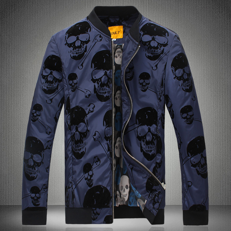Fashion stand collar jacket casual male skull print fashion brief male slim outerwear winter jacket men