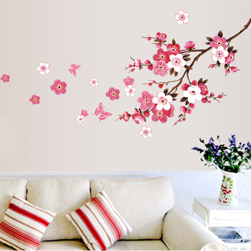 Image of wholesale beautiful sakura wall stickers living bedroom decorations 739. diy flowers pvc home decals mural arts poster 3.5