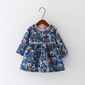 New Autumn Baby Girl Dress Cotton Infant Floral Print European Style Vintage Long Sleeve Toddler Dresses