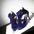 Brand New Sale Sexy Women Tassel Sandals Blue Black Purple Red Ladies High Heel Rivets Fringe