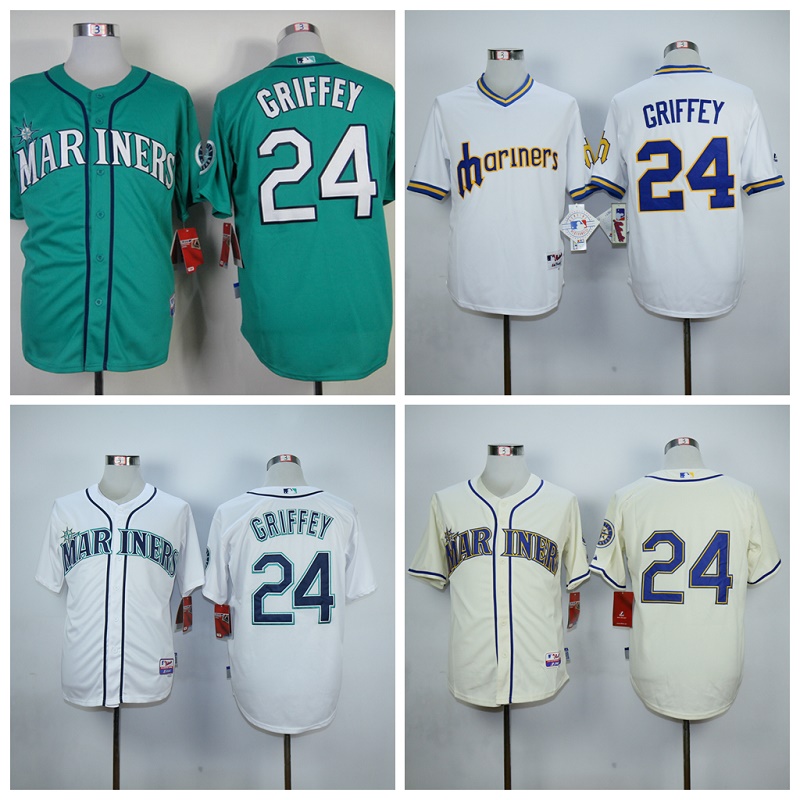 Image of Ken Griffey Jr Jersey Seattle Mariners Throwback Jerseys # 24 Size Small ~ 3XL
