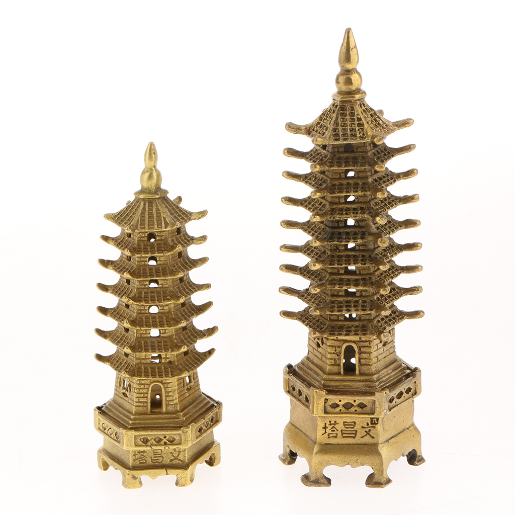 Chinese Wenchang Tower Pagoda Fengshui Statue Ornament Figurines Golden S 