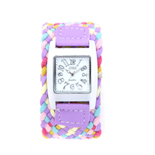 Casual de cuero trenzado cuerda pulsera reloj de pulsera hecho a mano la amistad moda mujeres del reloj del cuarzo mira el envío libre púrpura