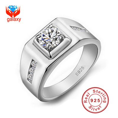 Big Promotion 100 925 Sterling Silver Men Luxury 6mm 0 85ct CZ Diamond Engagement Rings For
