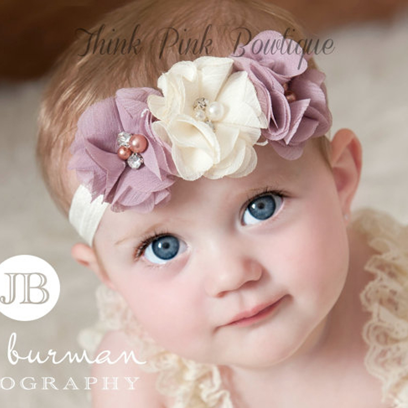 Image of 2016 Baby Rhinestone Ribbon Pearl diamond Baby Girls Hand sewing Flowers Headbands Kids Hair Accessories W045