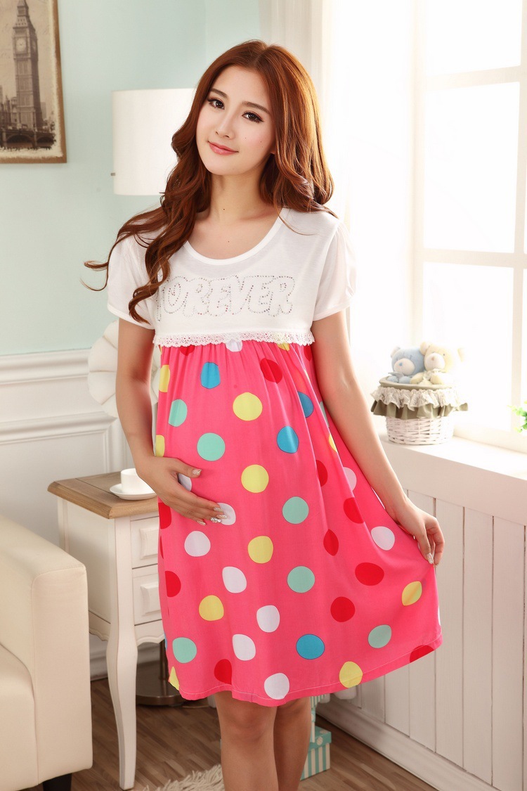 Colorful dots Pink casual dress for pregnant clothes summer maternity wear nursing clothes for pregnancy breast feeding clothing 5