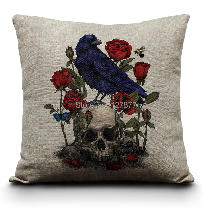 Free shipping Death Rose Sofa Pillow Cotton Linen Vintage Decorative Pillows Skull Decorative ...