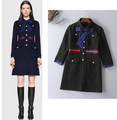 European Fashion England Style Woolen Coat Ladies Turn Down Bow Collar Single Breasted Overcoat Winter Outerwear