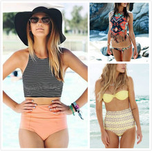 Sexy High Waisted Streped Women Bikini Sport Tank Top high waist Brazilian Bottom Vintage Swimwear Swimsuit Asian Size M L XL