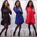 2016 spring summer fashion office ladies dress formal slim O neck elegant dresses long sleeve Green