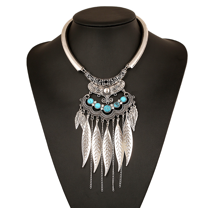 Image of 2016 Fashion Bohemian Gypsy Colar Vintage Collier Maxi Statement Necklaces & Pendants Beads Leaf Tassel Choker Necklace Collares