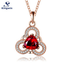 New york designer women color birth stone fashion gothic jewelry fine rose gold plated lab red ruby cz diamond pendant necklace