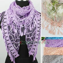 Trend Fashion Elegant Stylish Women s Lace Trim Tassel Shine Line Weave Triangle Mantilla Scarf Shawl