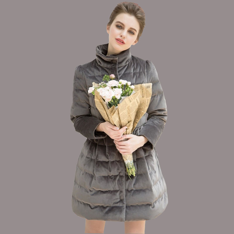 European 2015 New Winter Thick Velvet Slim Female Long Duck Down Jacket Women Skirt Coat Princess Parkas manteau femme JY-975