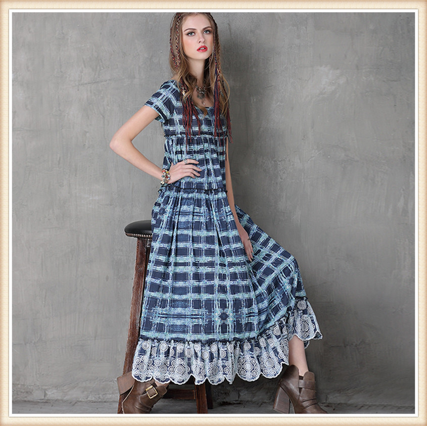Women-Dress-2016-Yuzi-may-Vintage-Cotton-Dresses-Short-Sleeve-O-Neck-Swing-Hem-Floral-Print
