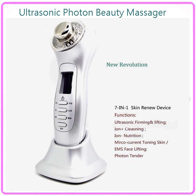 Фотография  Home use 7 in 1  ultrasonic 4 colors led light therapy photon rejuvenation acne treatment skin lifting facial beauty massager 