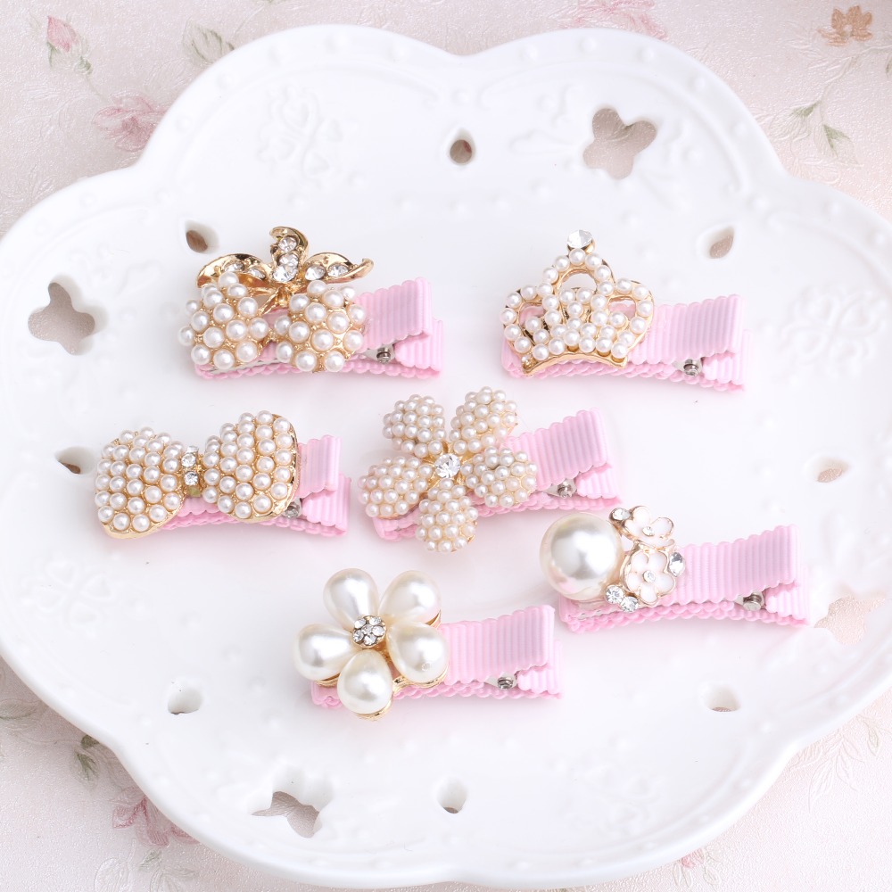 Image of 2015 New Baby Hair Clips Crown Pearls Hairpins Children Hair Accessories Protect Well Wrapped Bow With Pearls Princess Hairpins