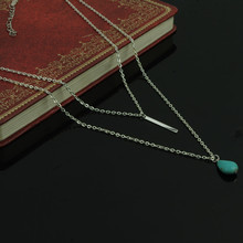 New Arrival Bohemian Jewelry 2 Layered Water Drop Turquoise Pendant Necklace Spike Long Necklaces For Women