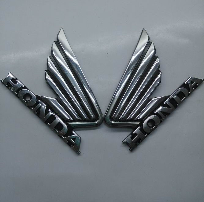 Image of 1 Pair Chrome Motorcycle Fuel Gas Petrol Tank Emblem Fairing Wing Logo Badge Decal Stickers For Honda Free Shipping