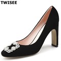 Strange Style Flock zapatos mujer women high heels shoes Beautiful summer pumps Square heel nubuck leather
