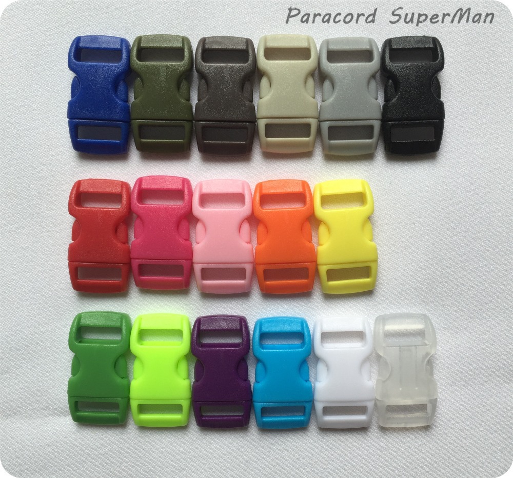 Image of 17 COLORS 100pcs/lot 10mm Webbing Bag Buckles colorful Plastic Buckles Curved Side Release Buckles Paracord Buckles,29*15mm/pc,