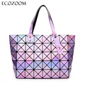 Laser BaoBao Women Dazzle Color Plaid Tote Casual Bags Female Fashion Fold Over Handbags Lady Sequins