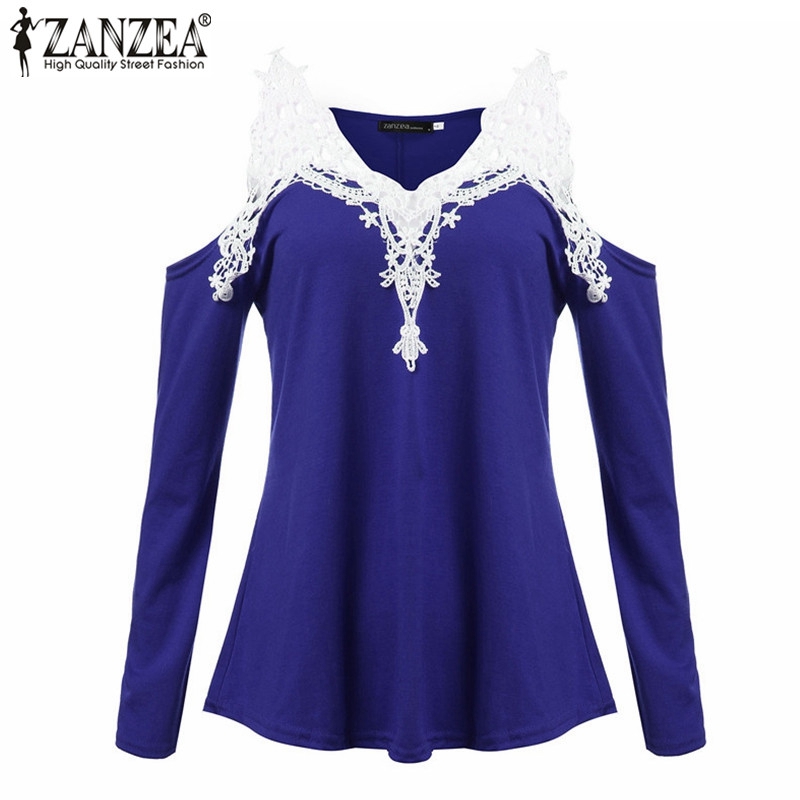 Image of ZANZEA 2016 New Autumn Women Blouses Sexy Off Shoulder Blouse Elegant Lace V Neck Shirt Ladies Long Sleeve Tops Blusas Plus Size