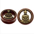 pair Brass Buddha Organic Wood Tunnels Double Flared Ear Stretcher Saddle Plugs Gauge 8mm 20mm septum