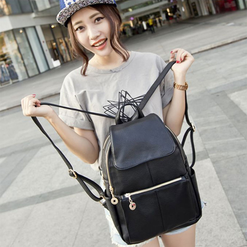Image of 2015 Brand designer women Simple Style backpack fashion PU leather Black school bag for girls large capacity shoulder travel bag