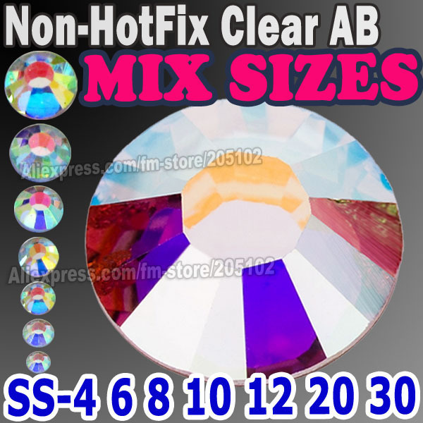 Image of All Sizes Mix Clear AB Nail Art Rhinestones SS3 SS4 SS5 SS6 SS8 SS10 SS12 SS16 SS20 SS30 SS40 strass glitters Non HotFix crystal