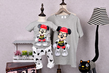 QZZ383 1pcs Summer family matching clothes Cute cartoon matching mother daughter son clothes Short sleeve family look t-shirts
