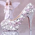 new autumn Pink crystal 4 Inches high heeled bride shoes platform rhinestone wedding shoes Graduation Party