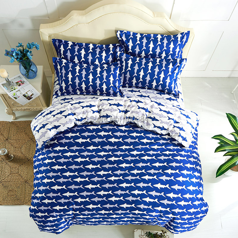 Wholesale Ocean Shark Print Duvet Cover Queen Twin Size Bed Sheet