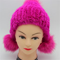 Russia 2016 Children Mink Knitted Fur Hats Fox Fur Ball Cute Ear Cap Hand Knit Hats