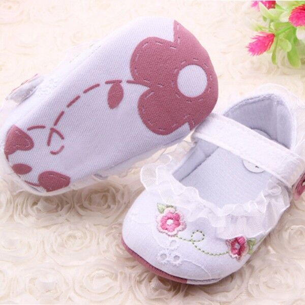 Infant Toddler Baby Girl First Walkers Floral Lace Prewalker Shoes Soft Sole Crib Shoes For
