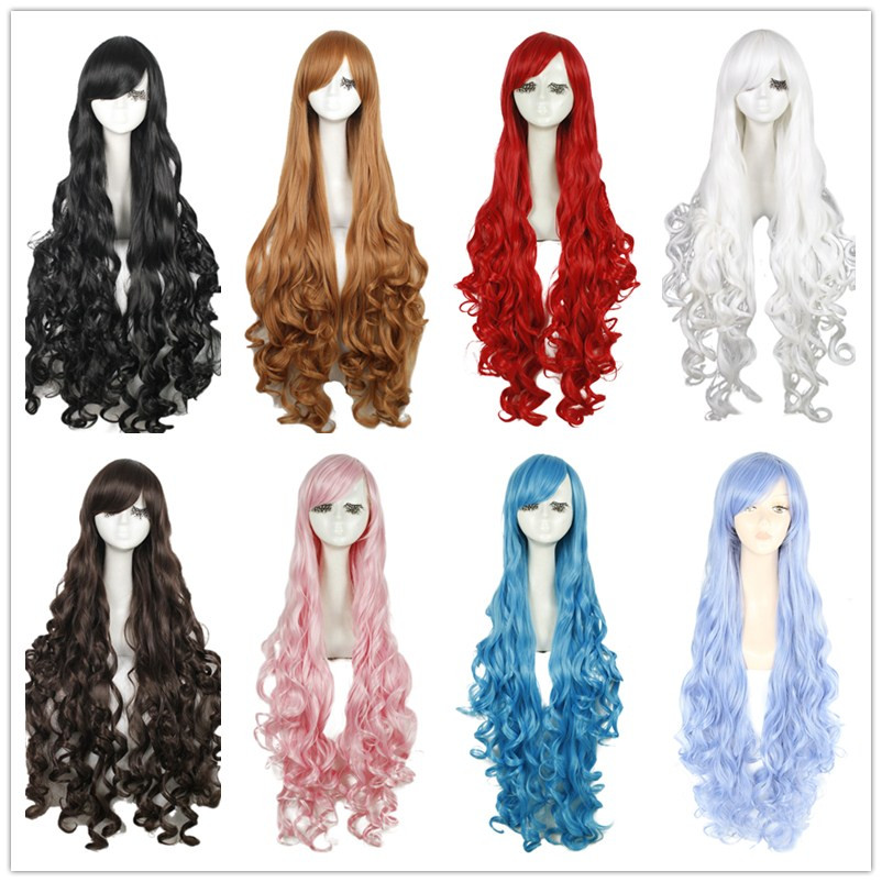 Image of Free Shipping 100cm Synthetic Hair Long Curly White Blonde Pink Red Blue Brown Cosplay Wig Perruque