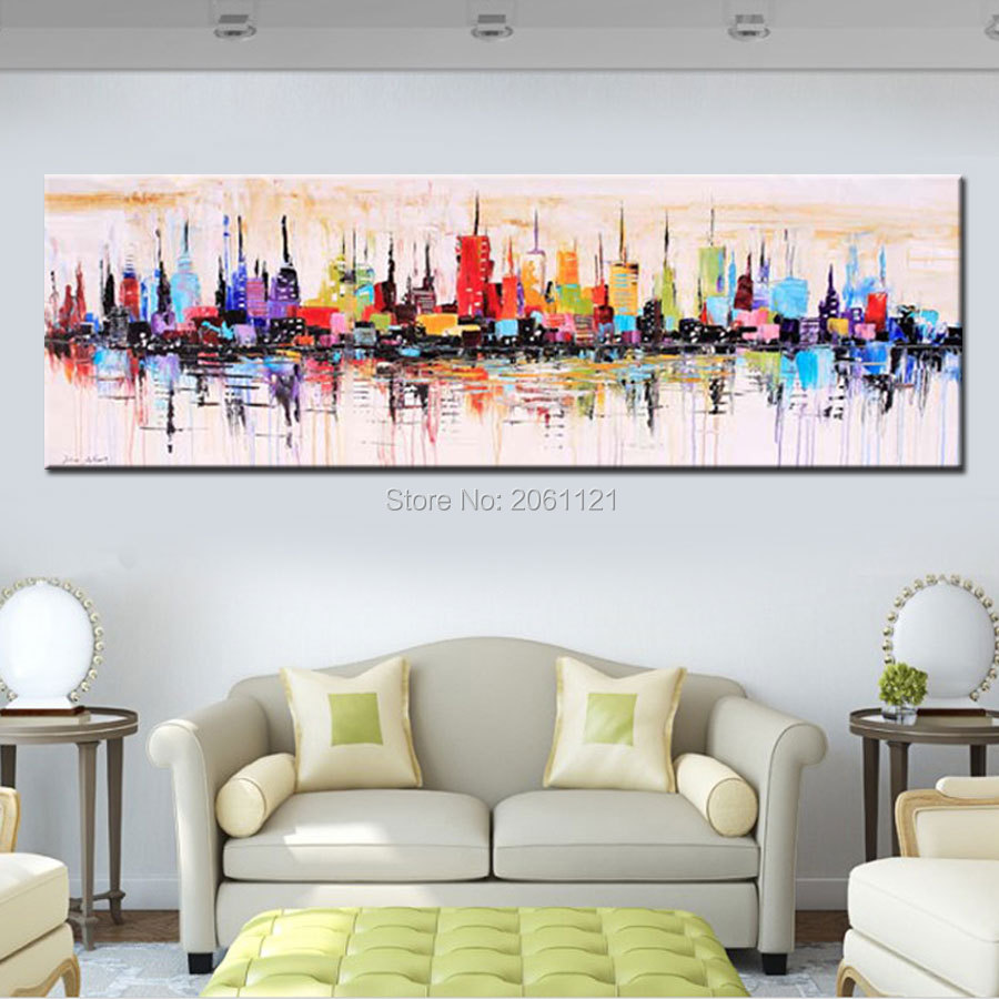 Fashion Modern Living Room Decorative Oil Painting Handpainted Large Long Canvas Picture Mirage City Landscape Abstract Wall Art Art Pictures For Sale Pictures Of Modern Artart Butter Aliexpress