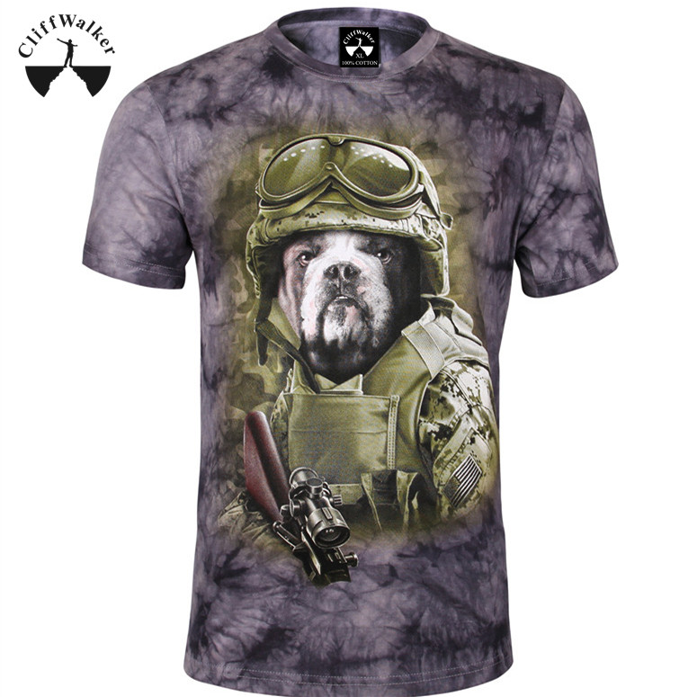 Overseas 3D Tie Dyed Fashion Grey Dog in Man Clothes Novelty 100 Cotton Tshirt Man TYA