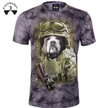 Overseas 3D Tie Dyed Fashion Grey Dog in Man Clothes Novelty 100 Cotton Tshirt Man TYA