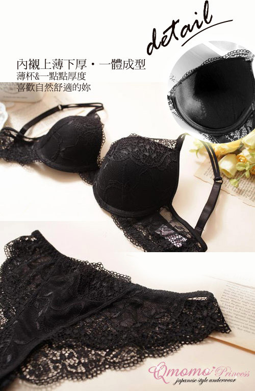 hot Pop transparent floral lace bra & brief sets thin cup leisure sexy deep-V push up women underwear bra set 09